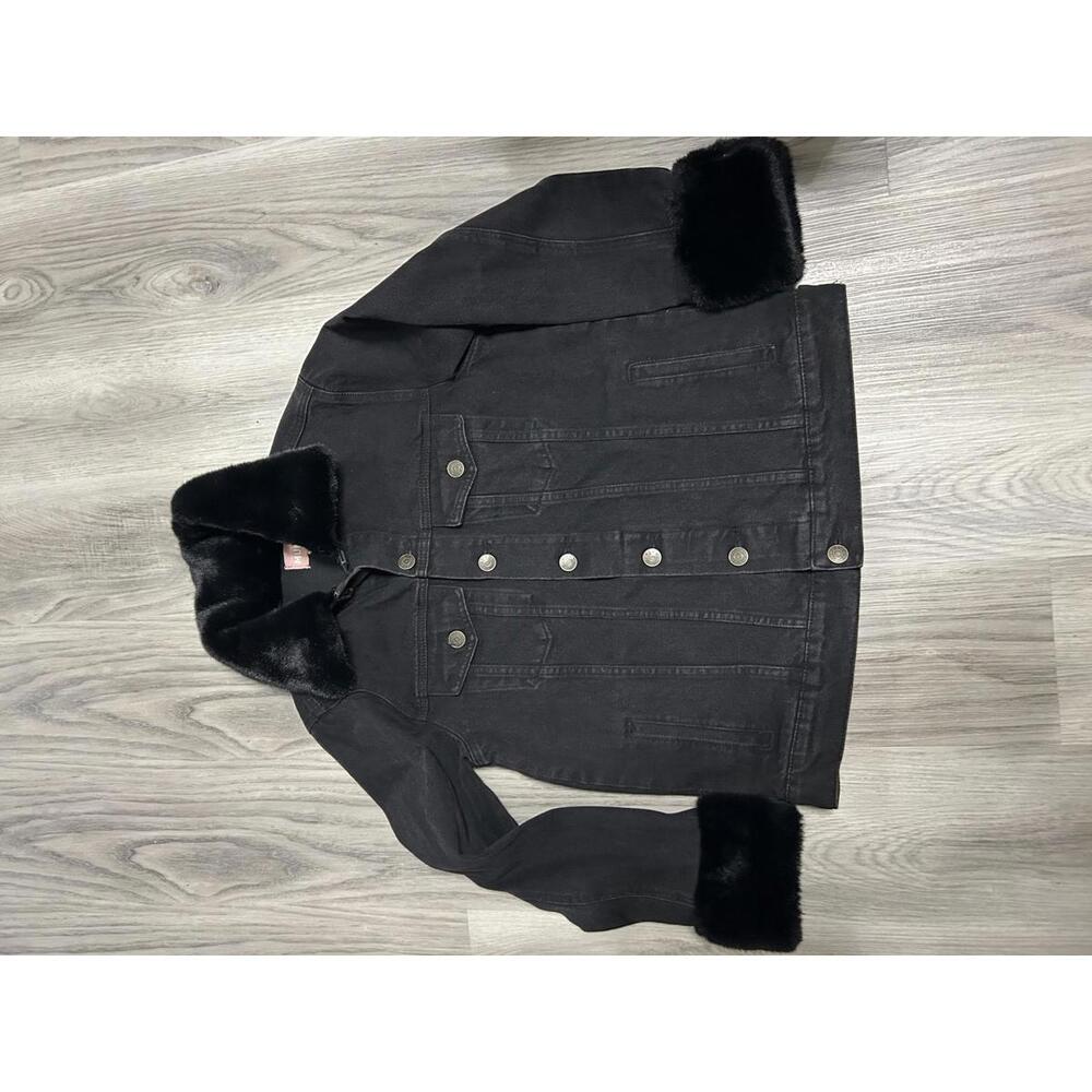 Show Me Your Mumu Black Faux‎ Fur Collar and Cuff Denim Jacket
